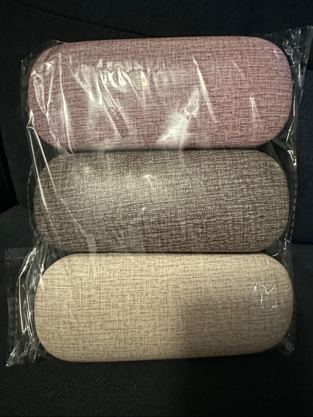 Set of 3 Fabric Eyeglass Cases in Pink, Gray, and Beige